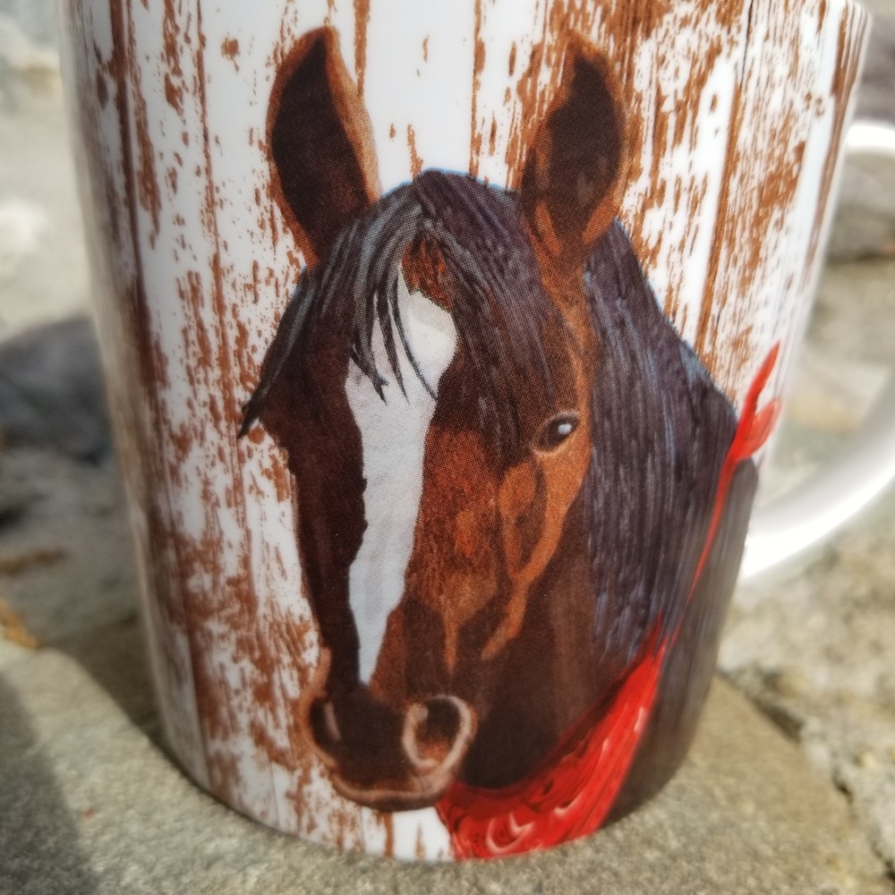 PPD Two Can Art Horse Mug New Bone China Rustic Western Bandana Equestrian 3.5in